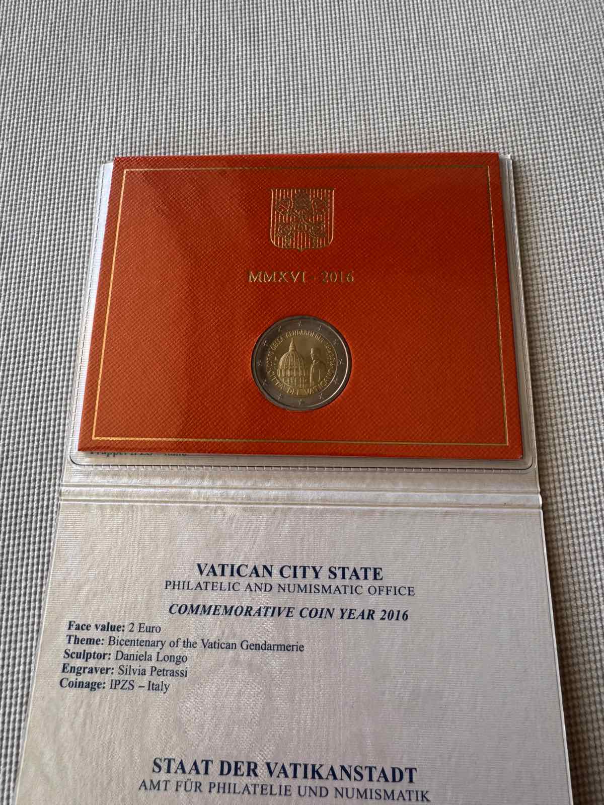 2016 (VA) - Bicentenary of the Vatican Gendarmerie (Coincard)