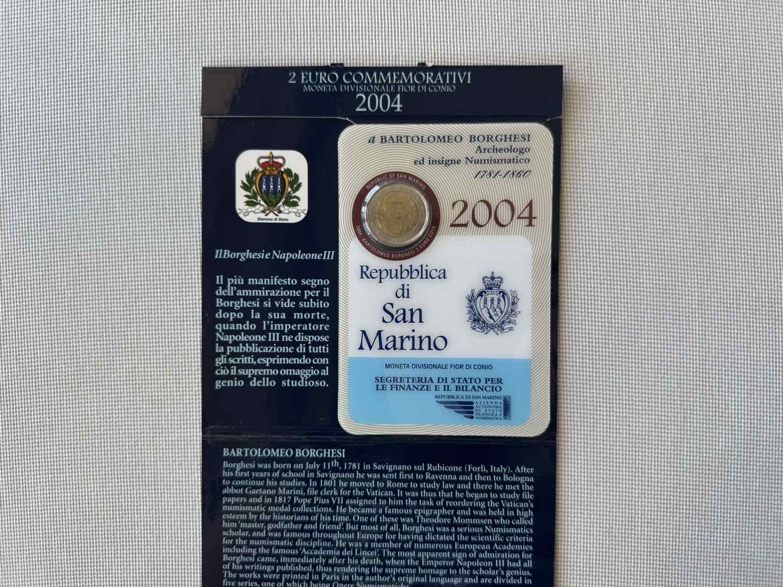 2004 (SM) - 100th Anniversary of the Celebrations in Honor of Bartolomeo Borghesi (COINCARD)